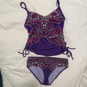 Vibrant Prana Purple Paisley Tankini Swim Set